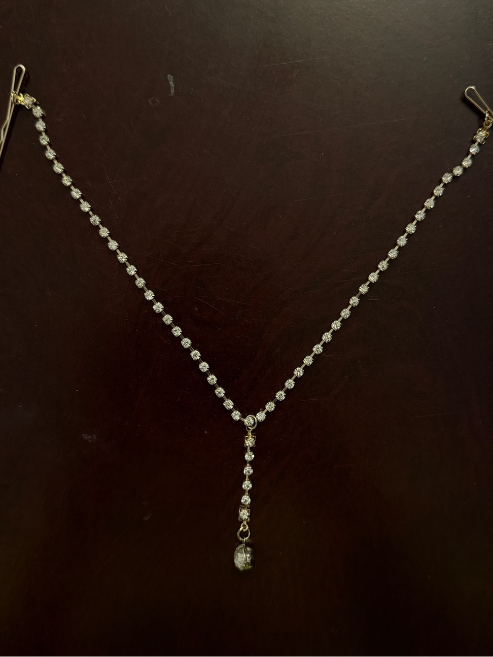 Rhinestone Hair Chain Headpiece Delicate Crystal Y-Drop Jewelry Gold Tone Piece